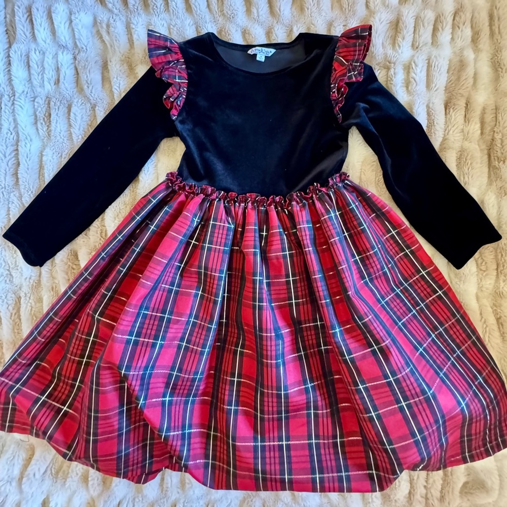 Pippa & Julie Black Velvet Top Red Plaid Skirt Holiday Dress